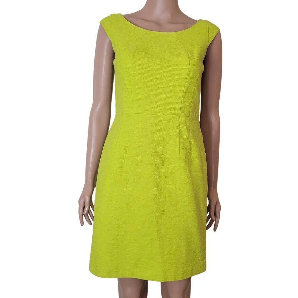 Ann Taylor Textured Sheath Dress Size 0 Neon Yellow Chartreuse Cap Sleeve Career